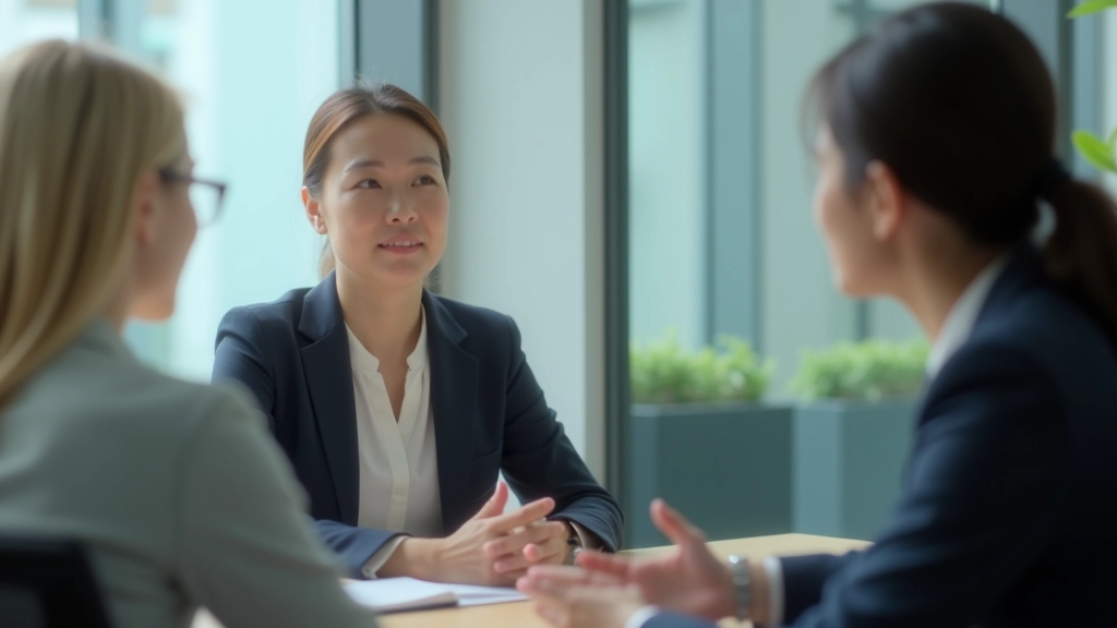 Career coaching session in Hong Kong office with two professionals